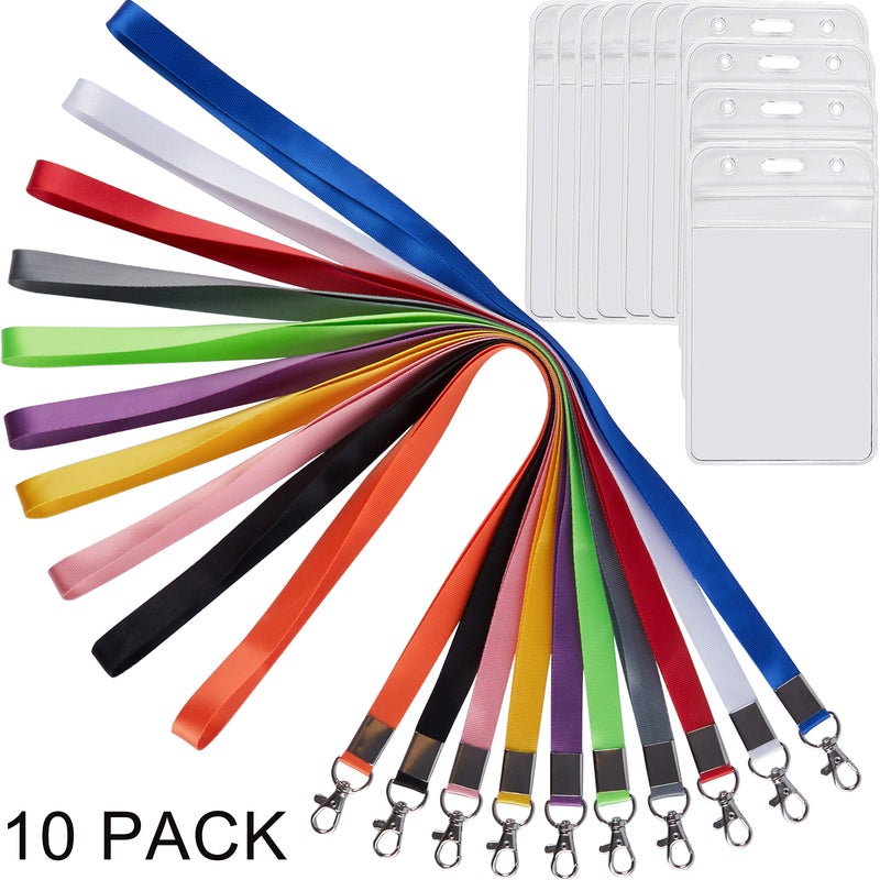 YOUOWO 10 Pack 10 Colors Lanyards with Vertical Badge Holders,Neck Office Coloured Lanyard,Contains White Lanyard - Image 3